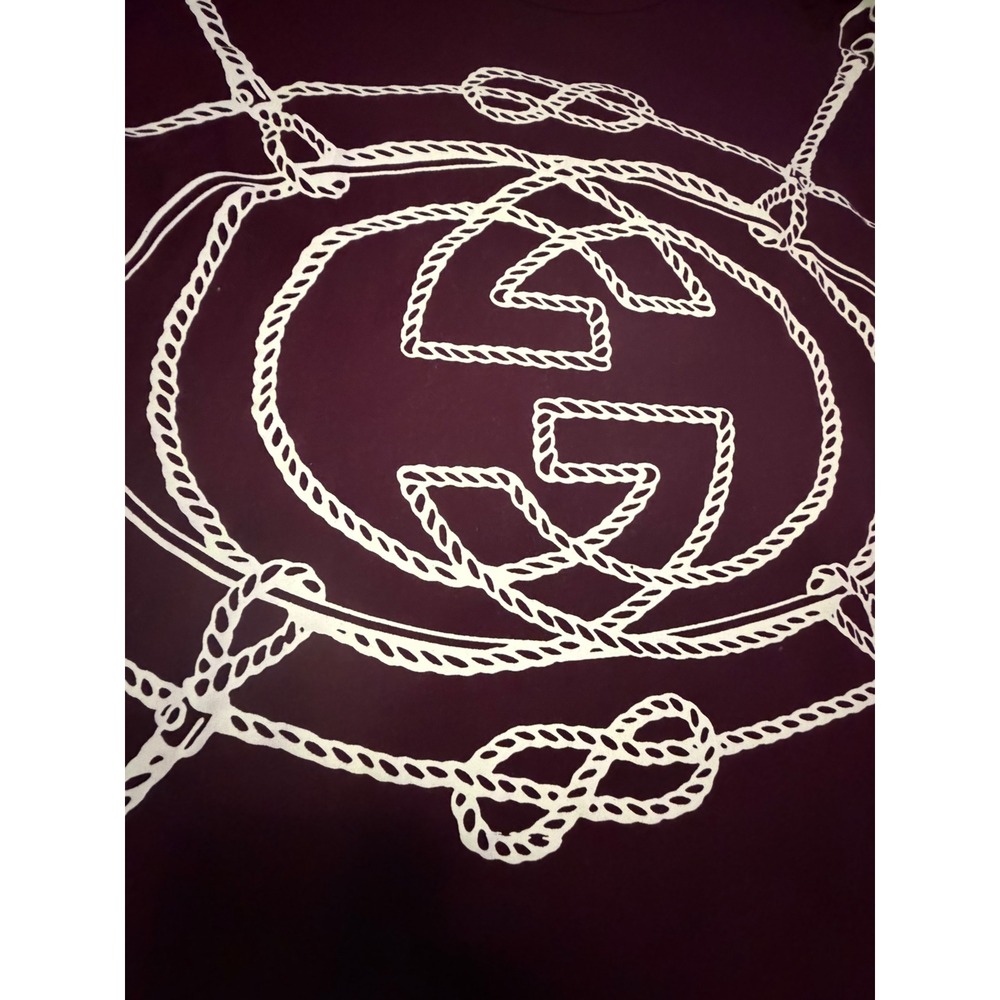 Gucci Mens Burgundy Interlocking G Rope Graphic T-Shirt XXL Made in Italy - Picture 3 of 6
